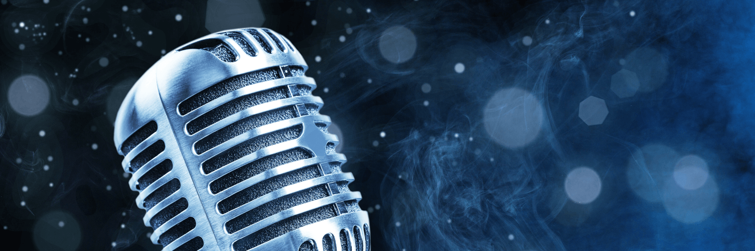 Microphone in sparkling background electronic banner